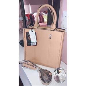 Beige bag with long adjustable strap